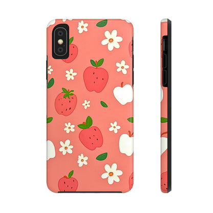 Strawberry Apple Flower Pattern Pink Tough Phone Case | Aesthetic