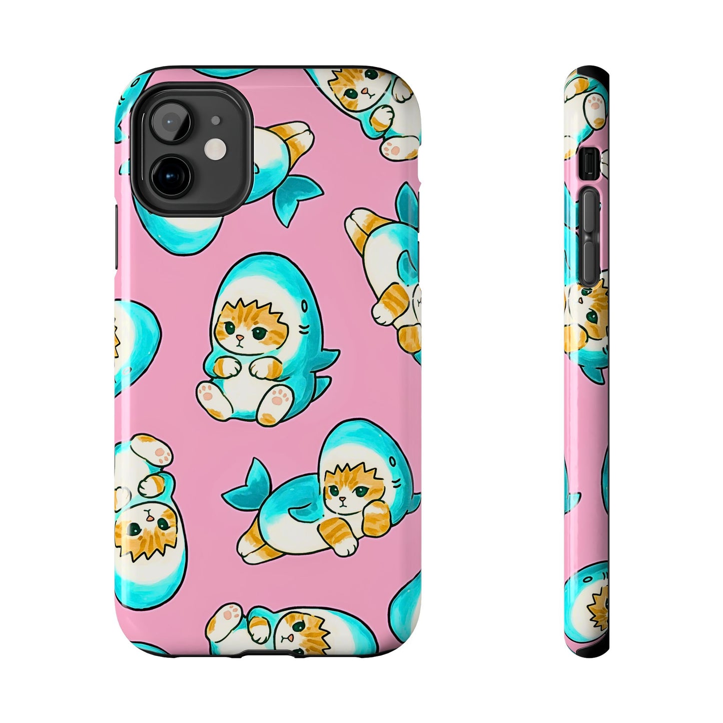 Pink Cute Shark Cats Pattern Tough Phone Case | Animals