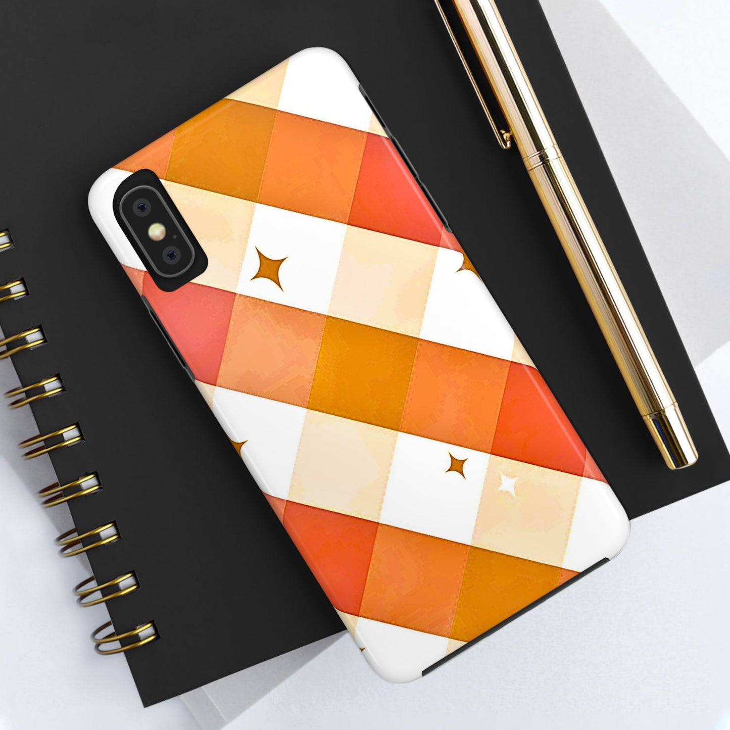 Pastel Orange & Pink Checkered Stars Tough Phone Case | Aesthetic