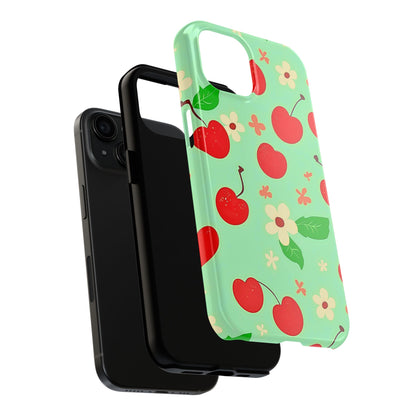 Cute Cherry Flower Pattern Mint Tough Phone Case | Aesthetic