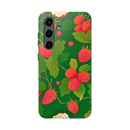 Dark Strawberry Pattern Preppy Tough Phone Case | Aesthetic
