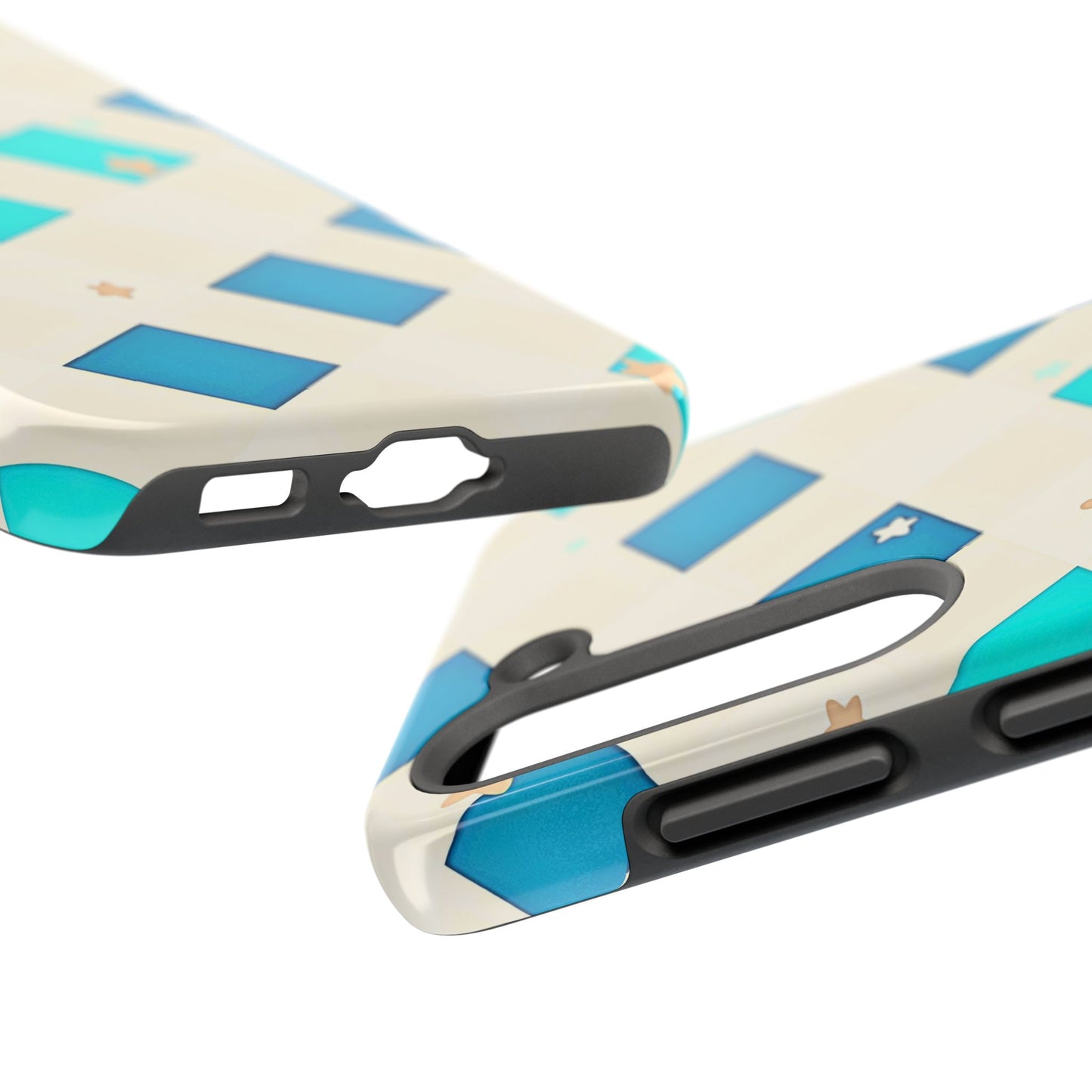 Modern Preppy Checkered Teal Stars Tough Phone Case | Aesthetic