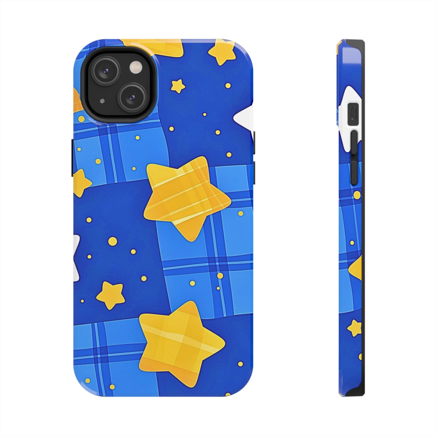 Funda resistente para teléfono con estampado de estrellas y cuadros preppy | Estética