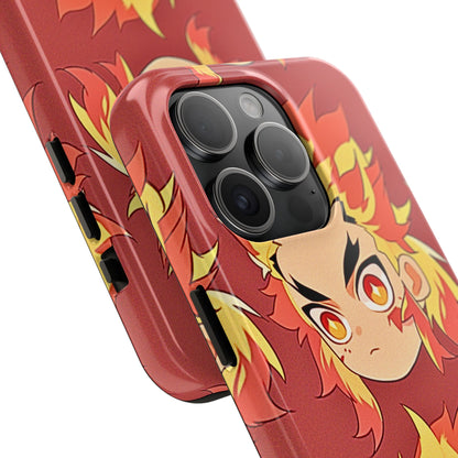 Rengoku Head Pattern Dark Orange Tough Phone Case | Anime - Demon Slayer