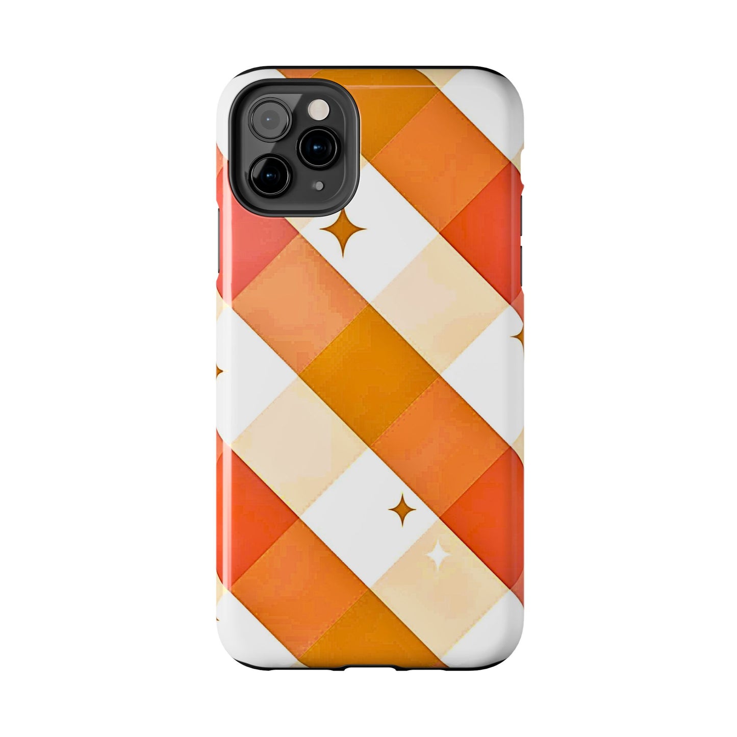 Pastel Orange & Pink Checkered Stars Tough Phone Case | Aesthetic