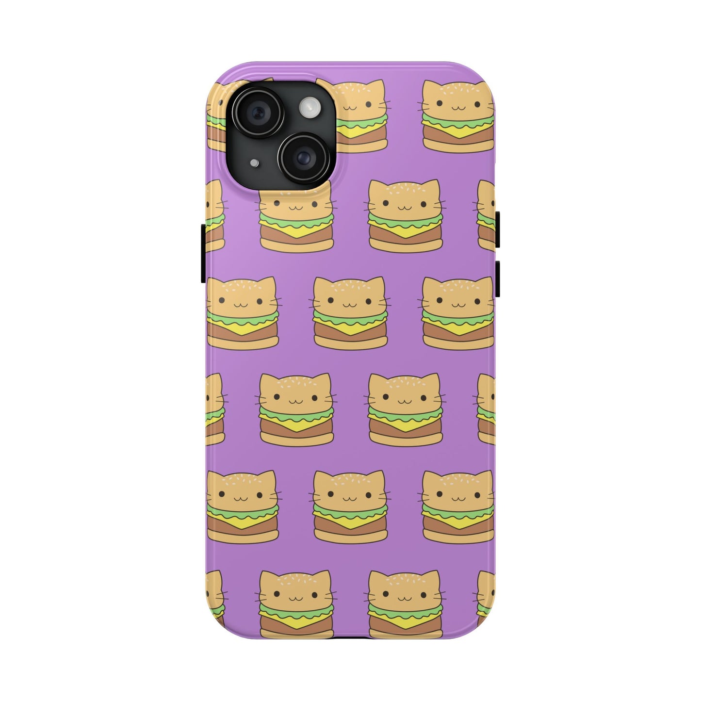 Kawaii Cat Burger Pattern Purple Background Cute Tough Phone Case | Food