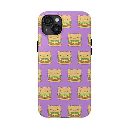 Kawaii Cat Burger Pattern Purple Background Cute Tough Phone Case | Food