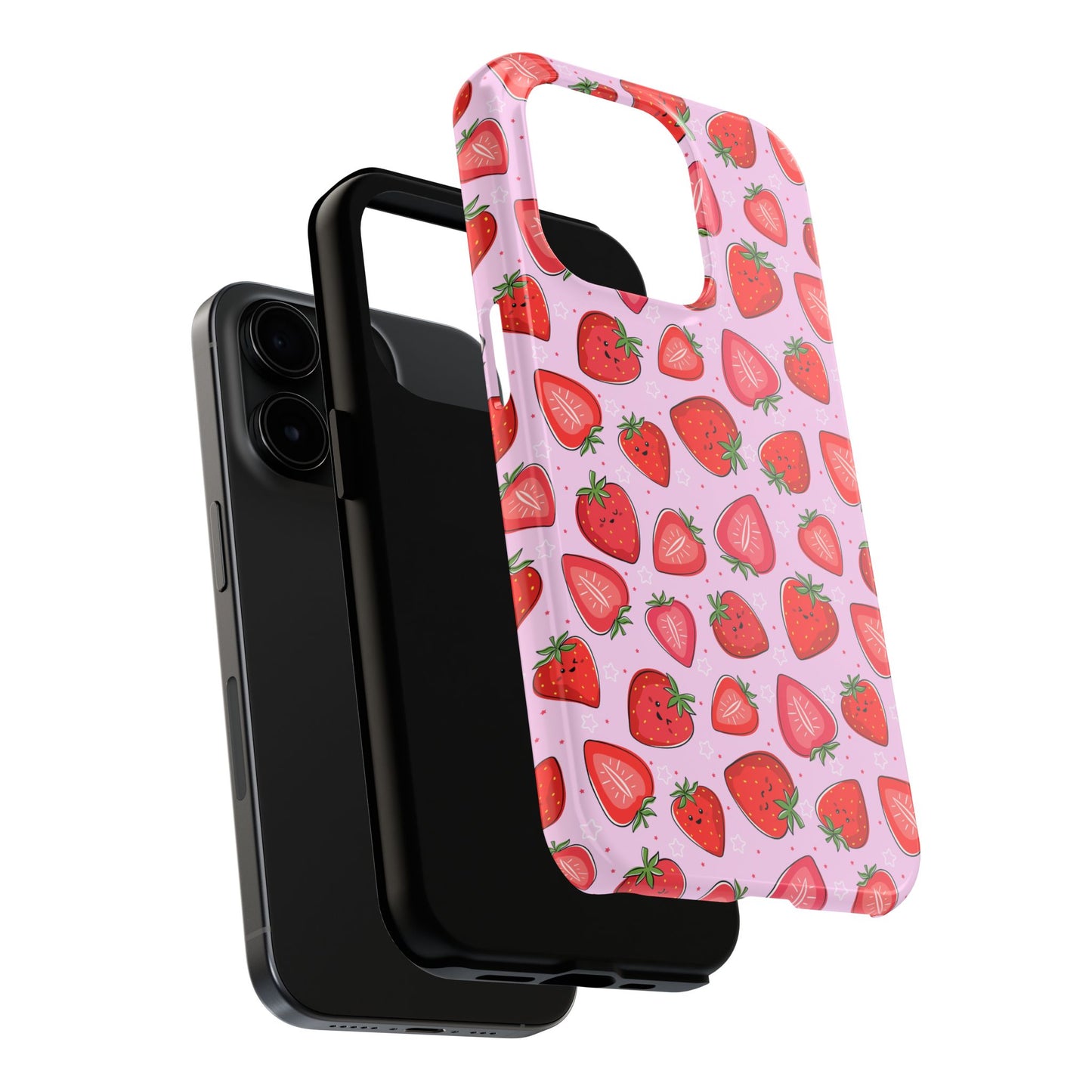 Kawaii Strawberry Cartoon Pattern Pink Aesthetic Tough Phone Case | Food