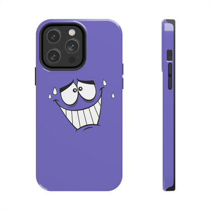 Awkward Nervous Cartoon Face Purple Background Tough Phone Case | Funny