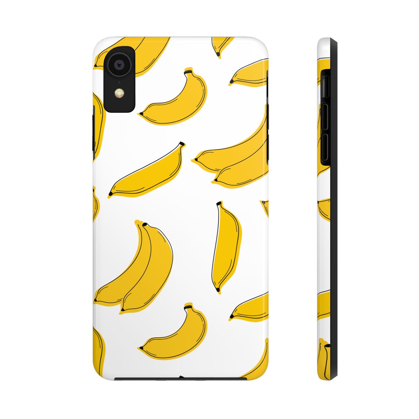 Bold Yellow Banana Pattern Minimal Line Art Tough Phone Case | Food