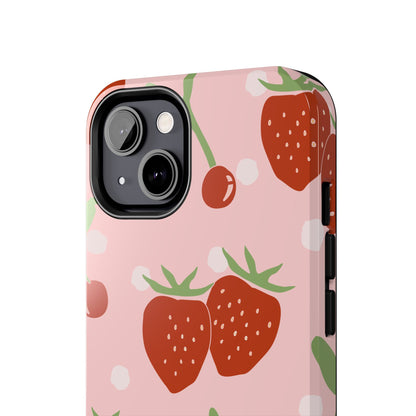 Cute Pink and Red Cherry and Strawberry Tough Phone Case | Food