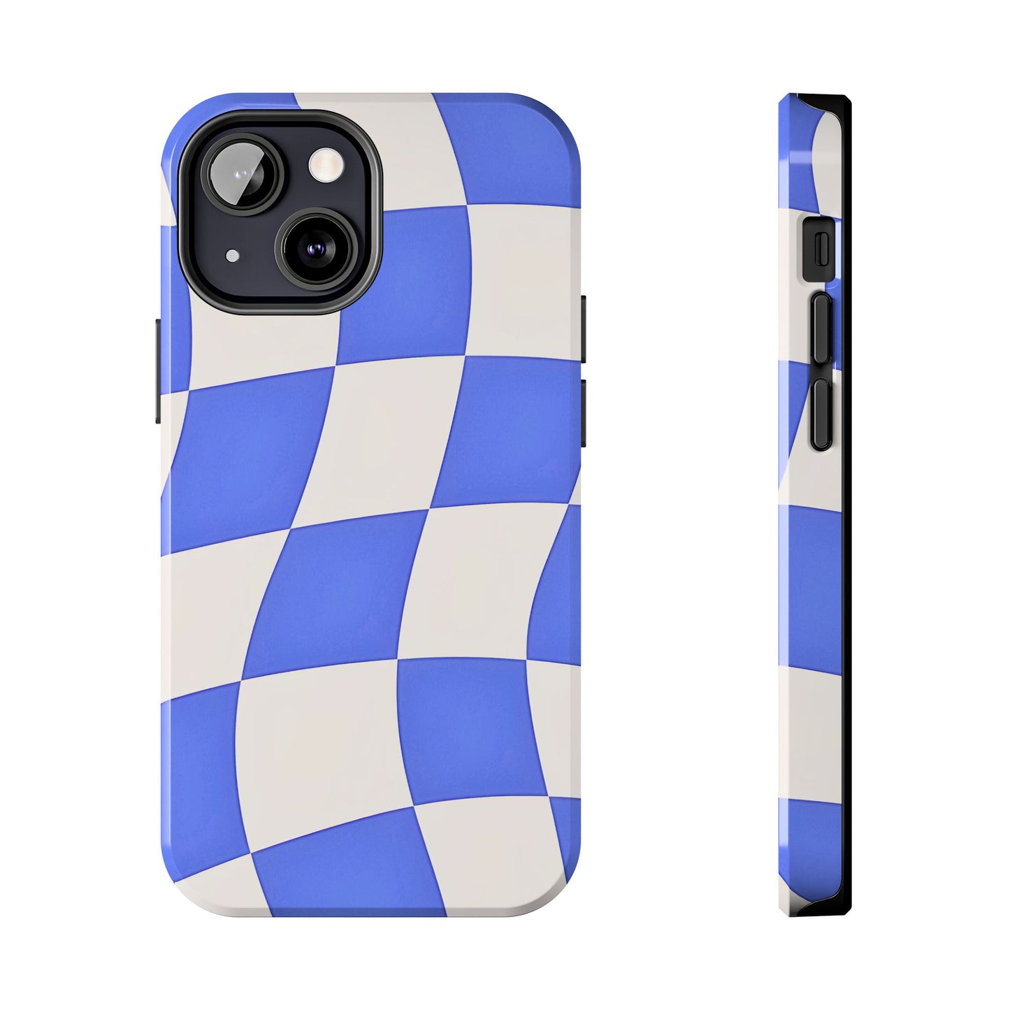 Funda resistente para teléfono con estampado ondulado de cuadros azules | Estética