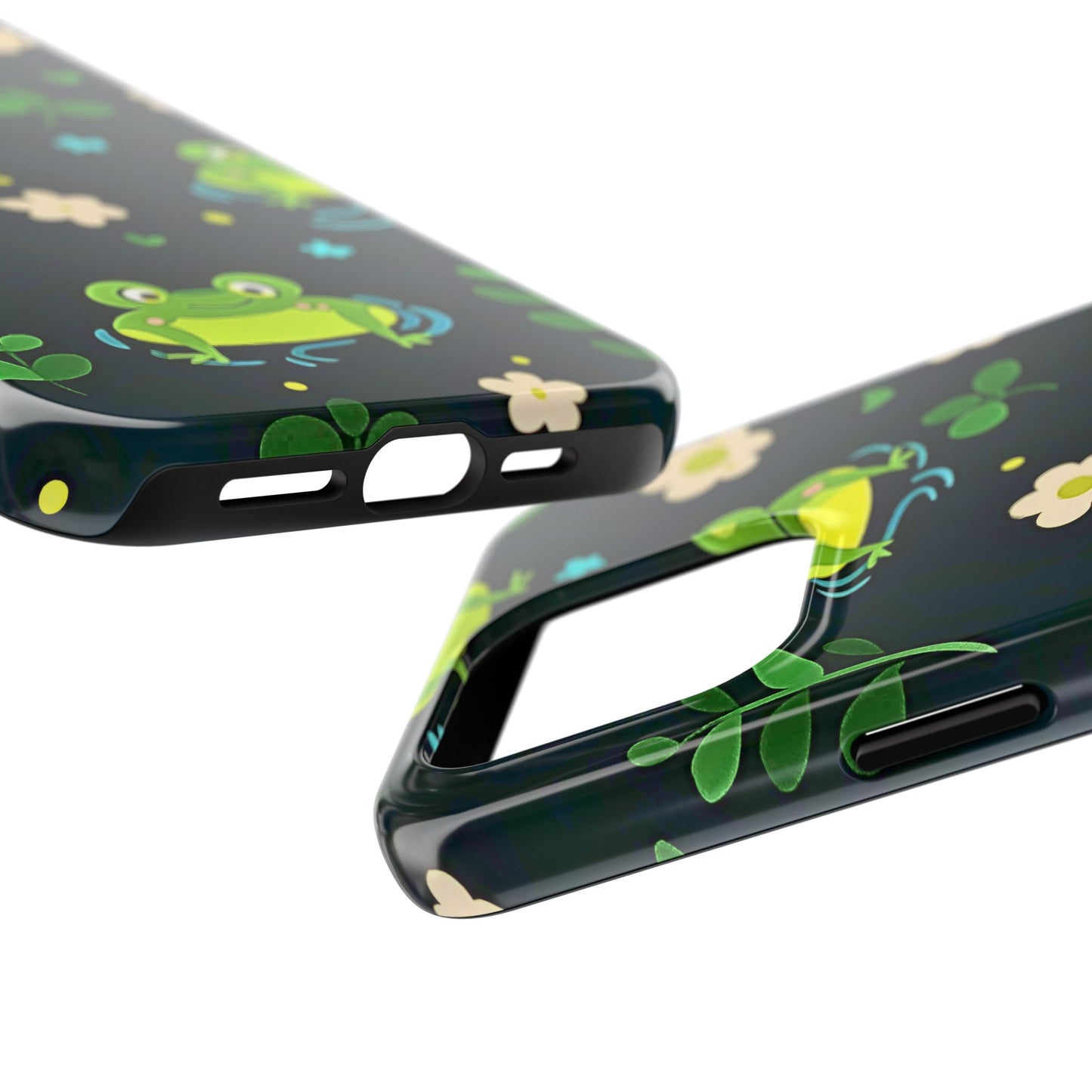Kawaii Froggy Pattern Black Tough Phone Case | Animals