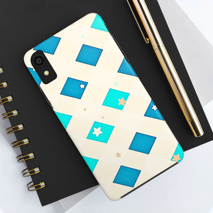Modern Preppy Checkered Teal Stars Tough Phone Case | Aesthetic