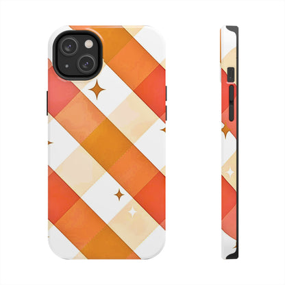 Pastel Orange & Pink Checkered Stars Tough Phone Case | Aesthetic