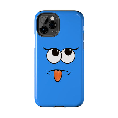 Silly Tongue Out Cartoon Face Blue Background Tough Phone Case | Funny