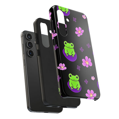 Cute Frog & Pink Flowers Pattern Style Tough Phone Case | Animals