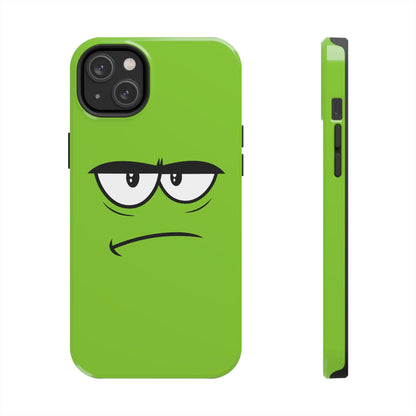 Grumpy Mood Face Green Background Funny Expression Tough Phone Case | Funny