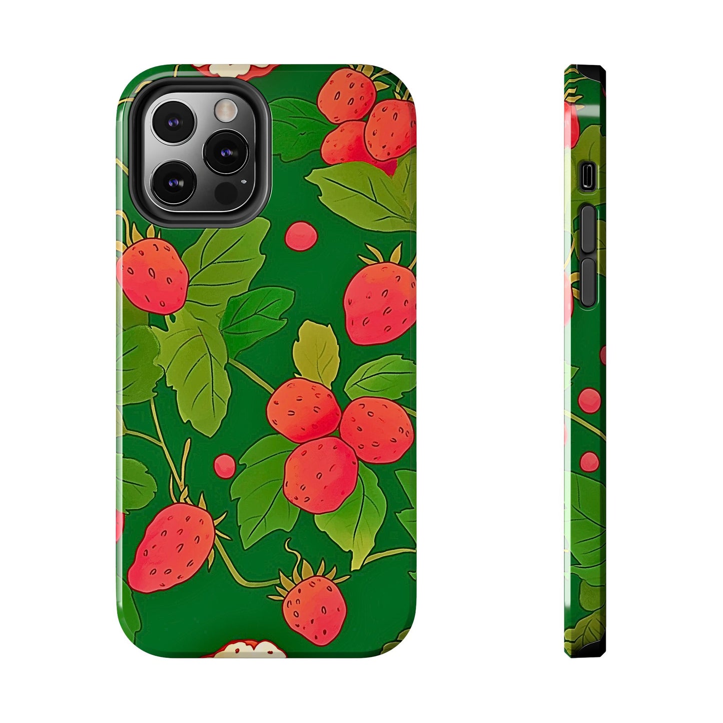 Dark Strawberry Pattern Preppy Tough Phone Case | Aesthetic