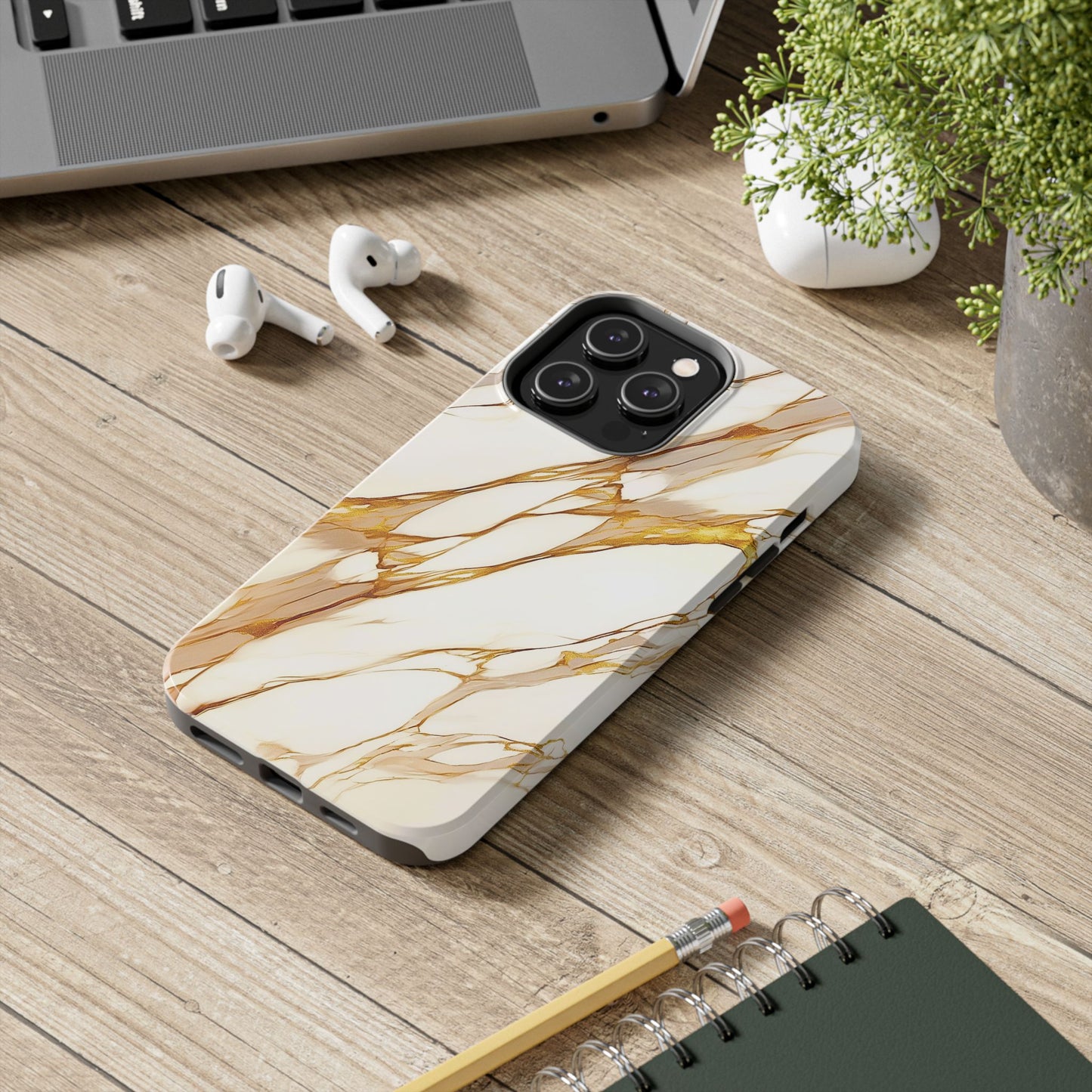 Funda/Cubierta resistente para teléfono con textura de mármol dorado de lujo | Estética