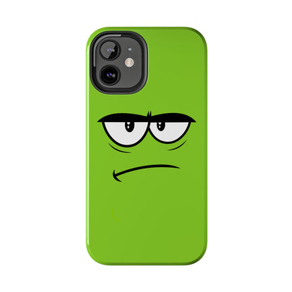 Grumpy Mood Face Green Background Funny Expression Tough Phone Case | Funny