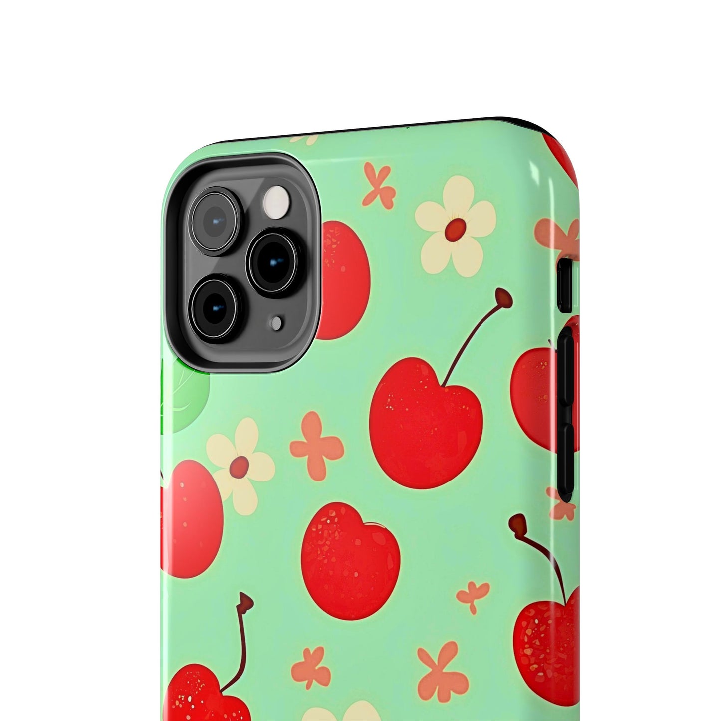 Cute Cherry Flower Pattern Mint Tough Phone Case | Aesthetic