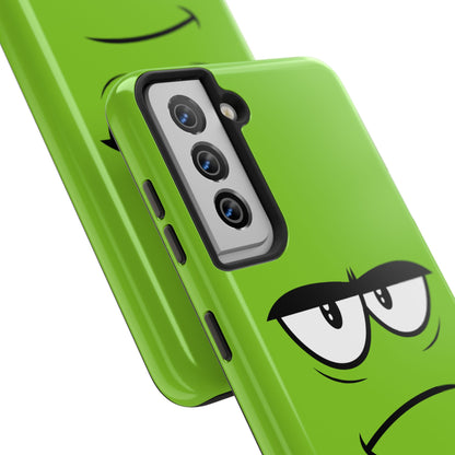 Grumpy Mood Face Green Background Funny Expression Tough Phone Case | Funny