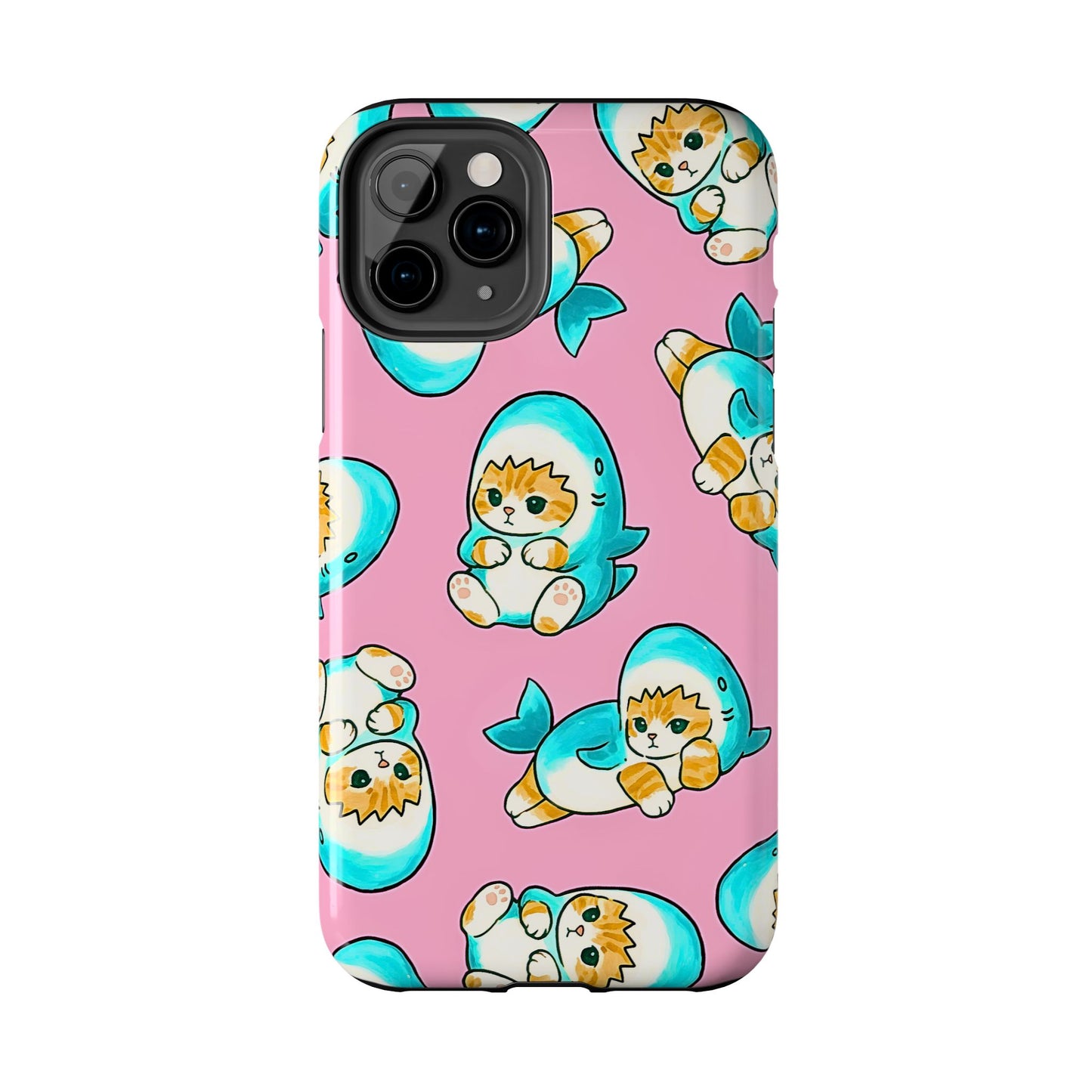 Pink Cute Shark Cats Pattern Tough Phone Case | Animals