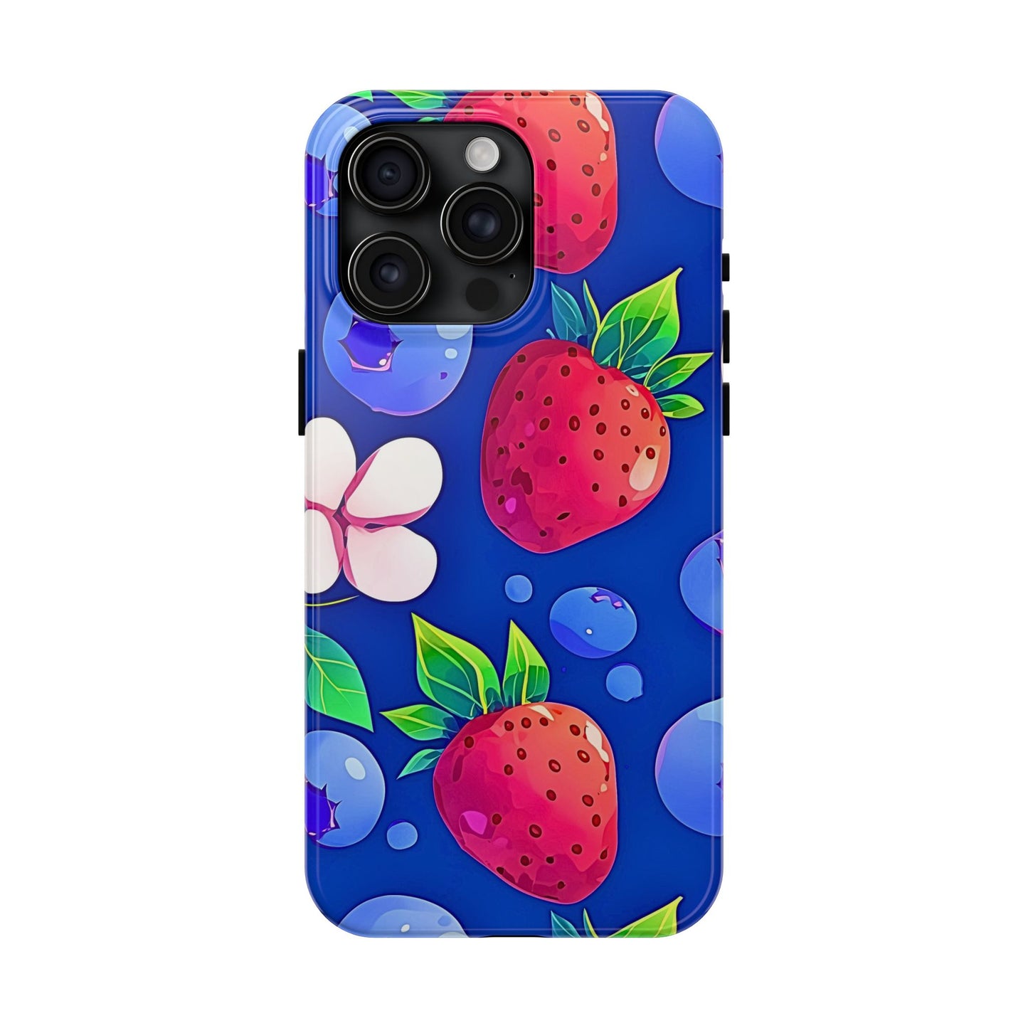 Cute Blueberry Strawberry Fruit Pattern Tough Phone Case | Aesthetic