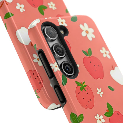 Strawberry Apple Flower Pattern Pink Tough Phone Case | Aesthetic