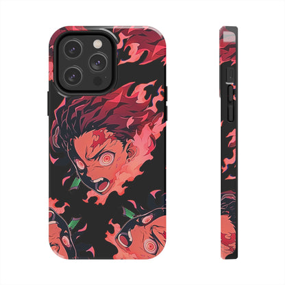 Tanjiro Kamado Flamed Style Black Tough Phone Case | Anime - Demon Slayer