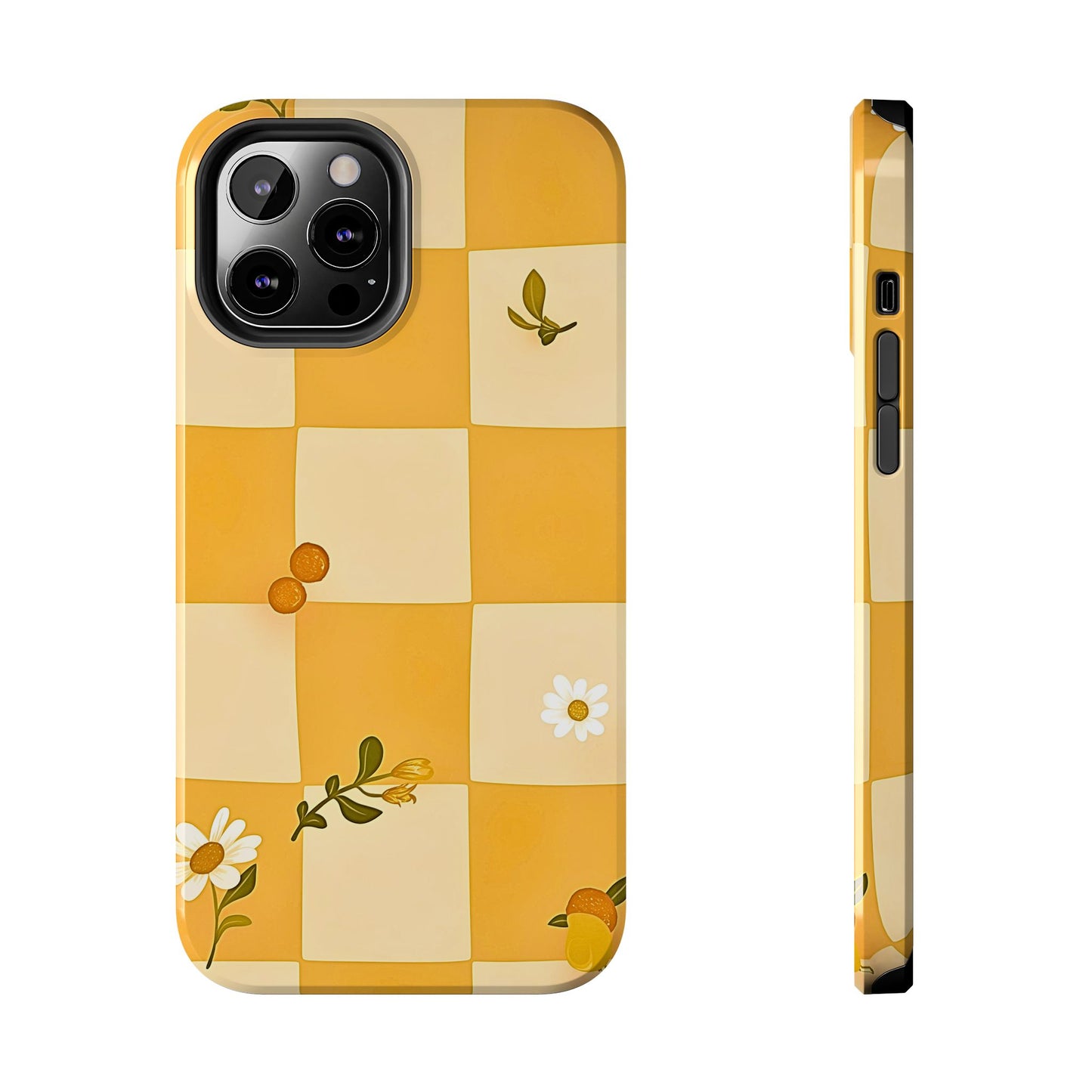 Yellow Checkered Preppy Daisies Tough Phone Case | Aesthetic