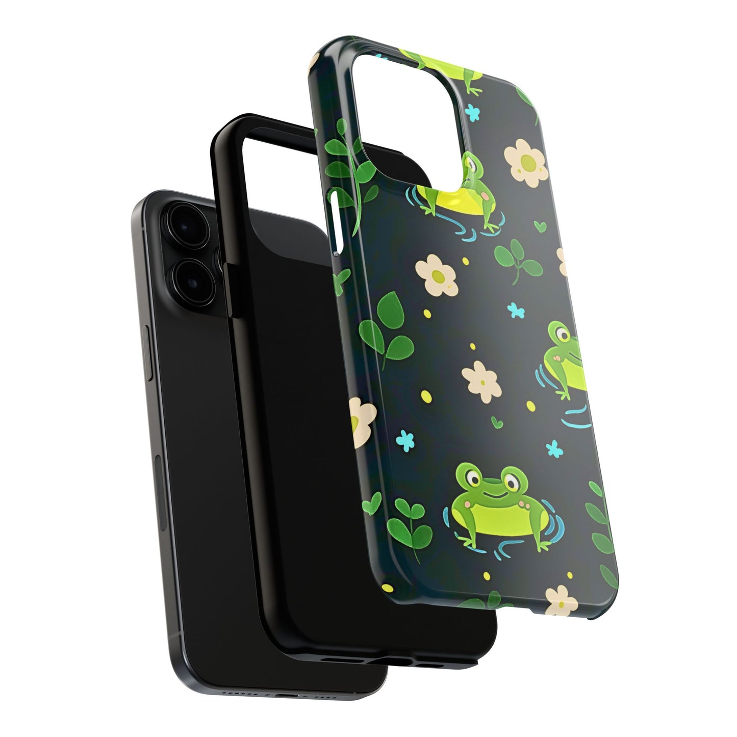 Kawaii Froggy Pattern Black Tough Phone Case | Animals