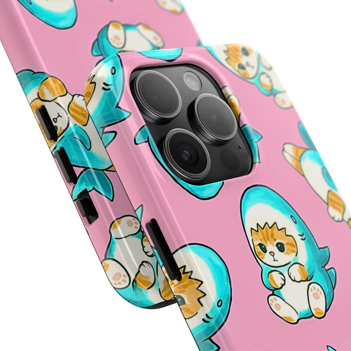 Pink Cute Shark Cats Pattern Tough Phone Case | Animals