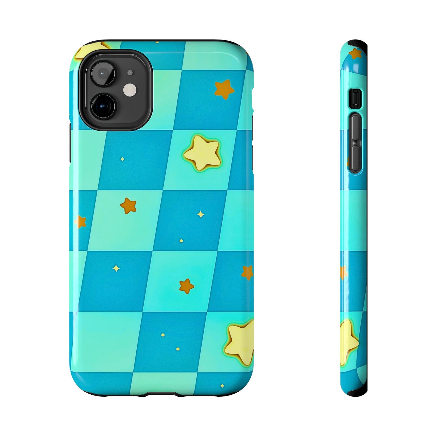 Vibrant Preppy Checkered Blue & Yellow Stars Tough Phone Case | Aesthetic