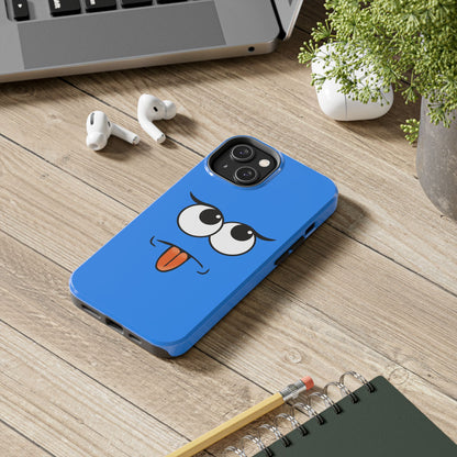 Silly Tongue Out Cartoon Face Blue Background Tough Phone Case | Funny