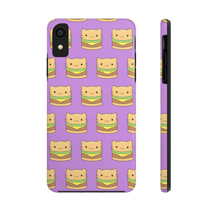 Kawaii Cat Burger Pattern Purple Background Cute Tough Phone Case | Food