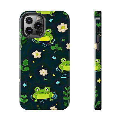Kawaii Froggy Pattern Black Tough Phone Case | Animals