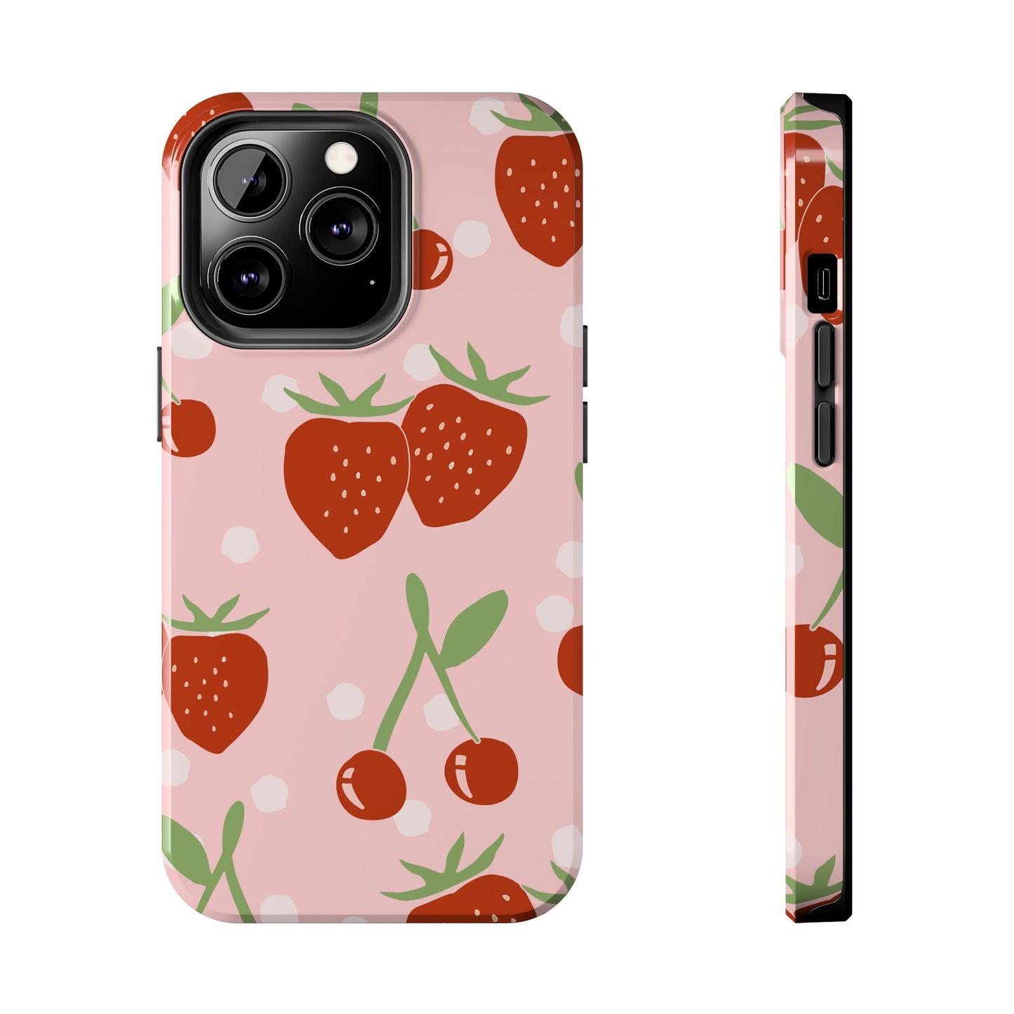 Cute Pink and Red Cherry and Strawberry Tough Phone Case | Food