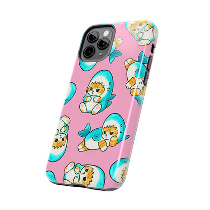 Pink Cute Shark Cats Pattern Tough Phone Case | Animals