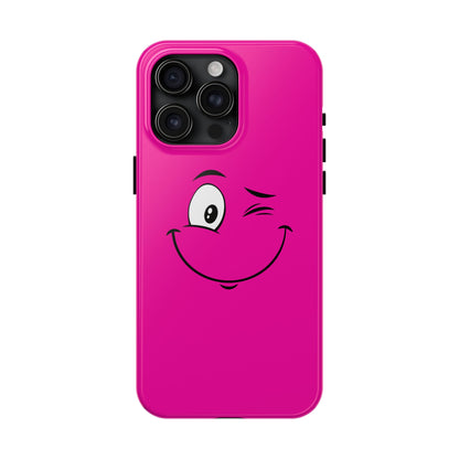 Winking Face Pink Background Cheeky Cartoon Style Tough Phone Case | Funny