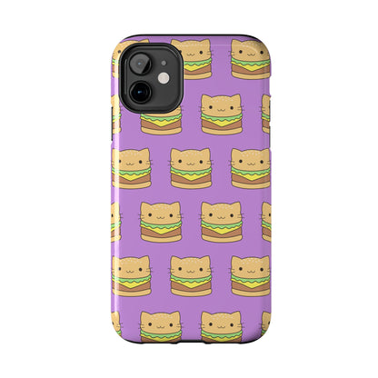 Kawaii Cat Burger Pattern Purple Background Cute Tough Phone Case | Food