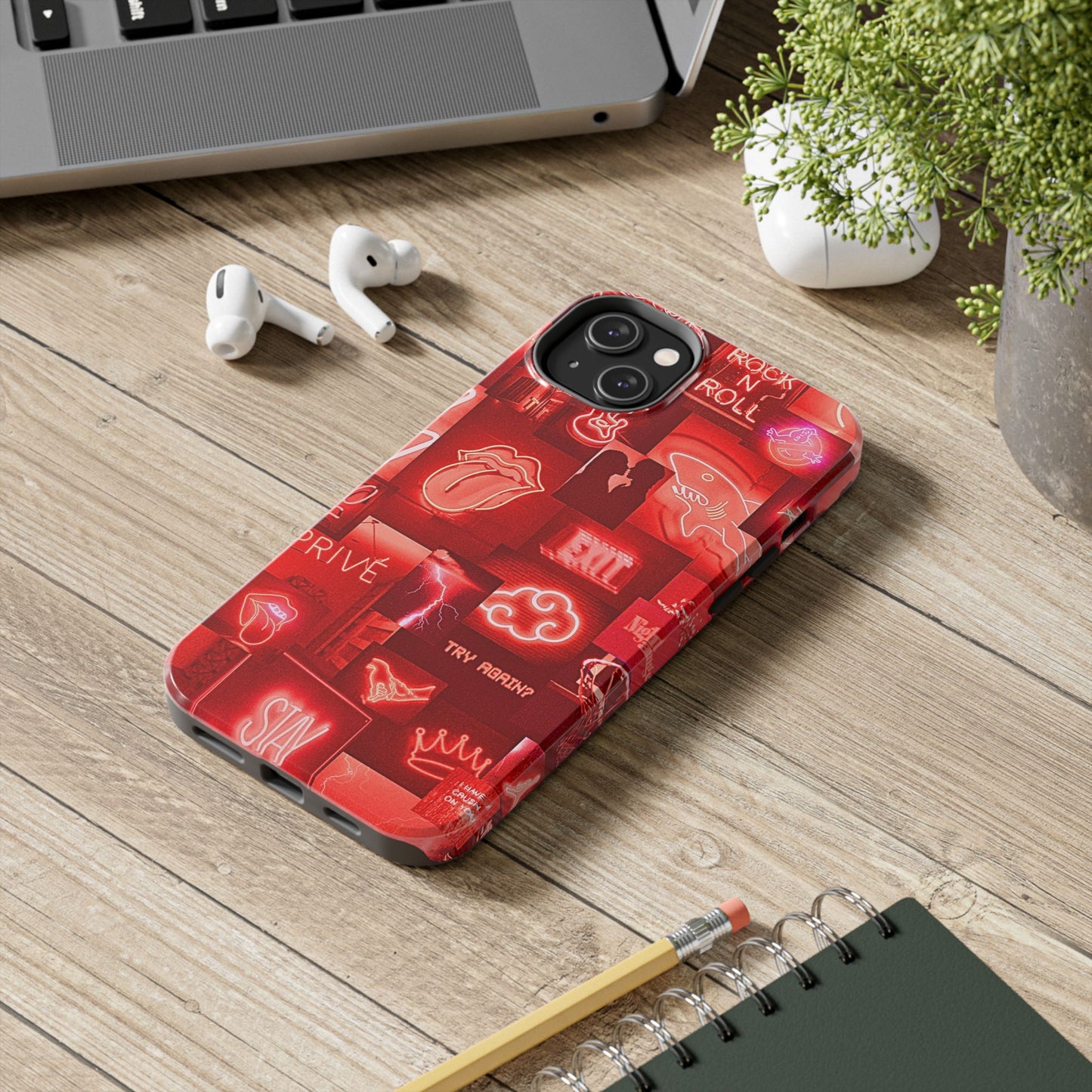 Funda resistente para teléfono con diseño de neón rojo | Estética