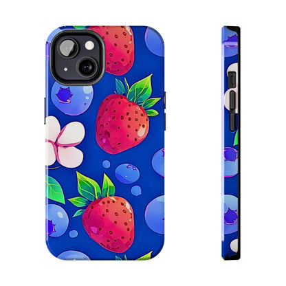 Cute Blueberry Strawberry Fruit Pattern Tough Phone Case | Aesthetic