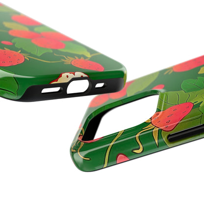 Dark Strawberry Pattern Preppy Tough Phone Case | Aesthetic