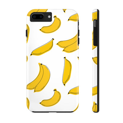 Bold Yellow Banana Pattern Minimal Line Art Tough Phone Case | Food