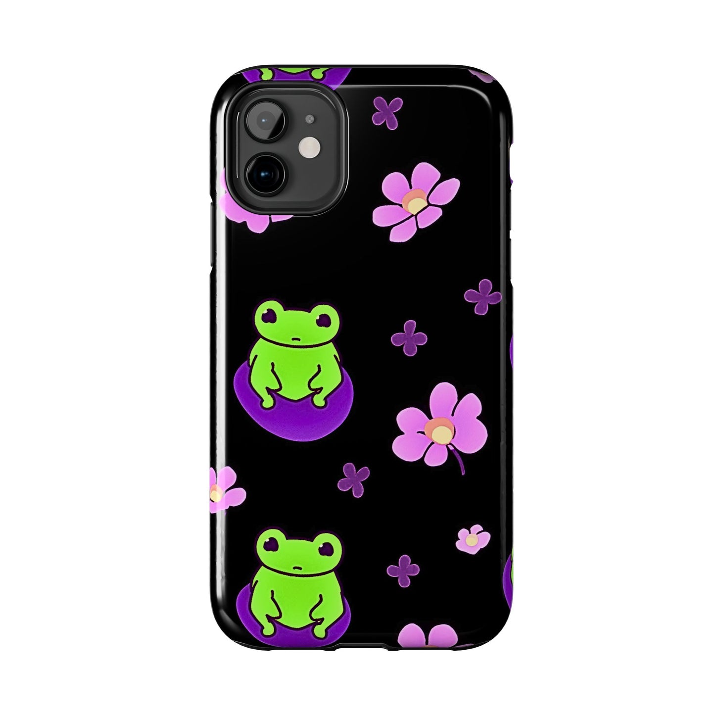 Cute Frog & Pink Flowers Pattern Style Tough Phone Case | Animals