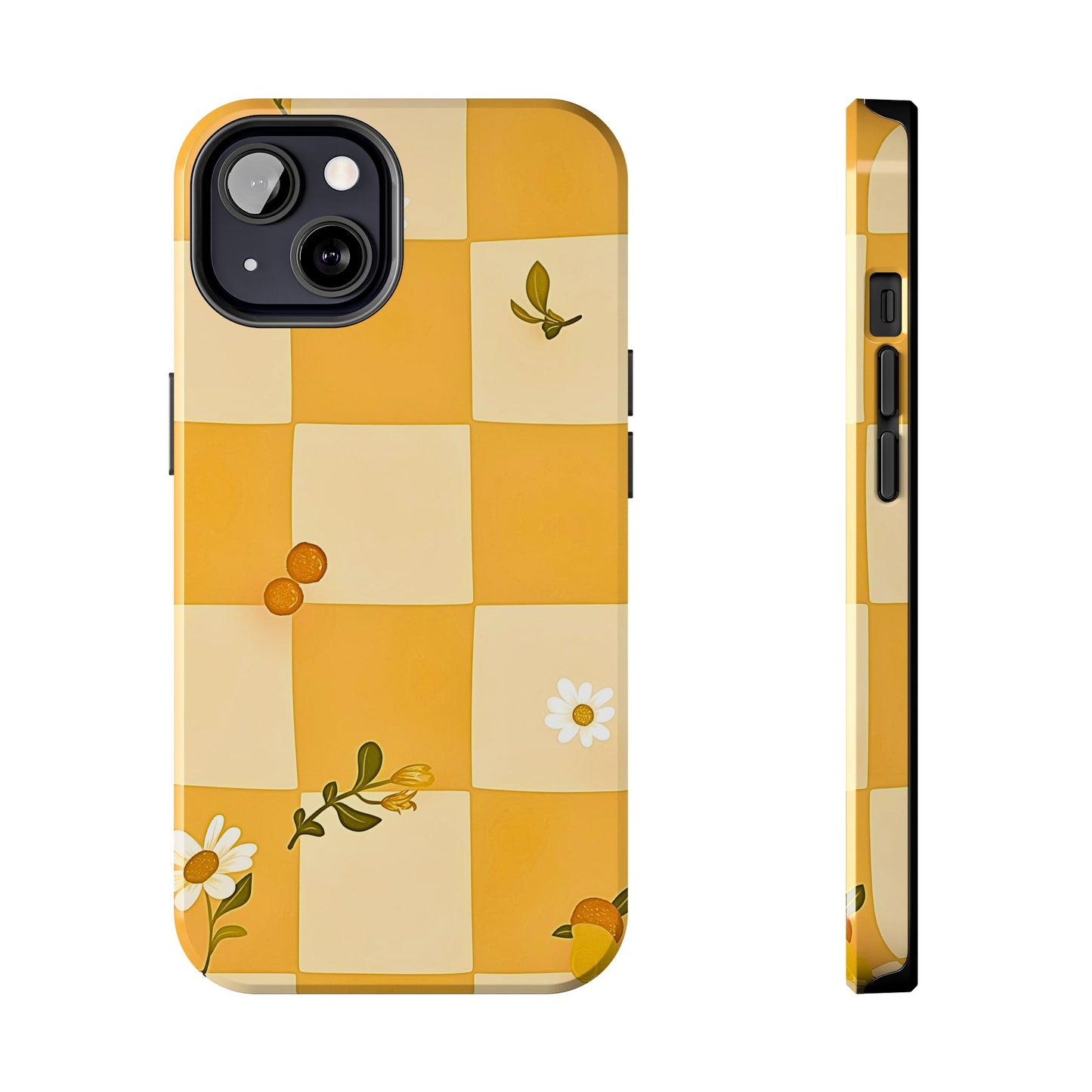 Yellow Checkered Preppy Daisies Tough Phone Case | Aesthetic