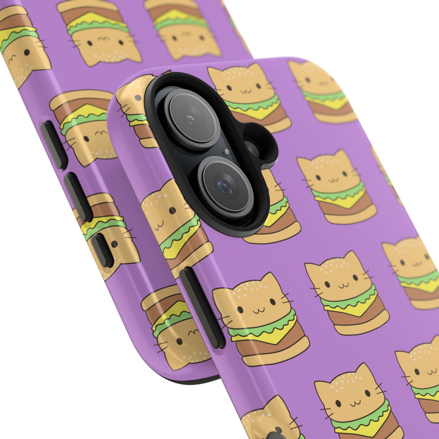 Kawaii Cat Burger Pattern Purple Background Cute Tough Phone Case | Food