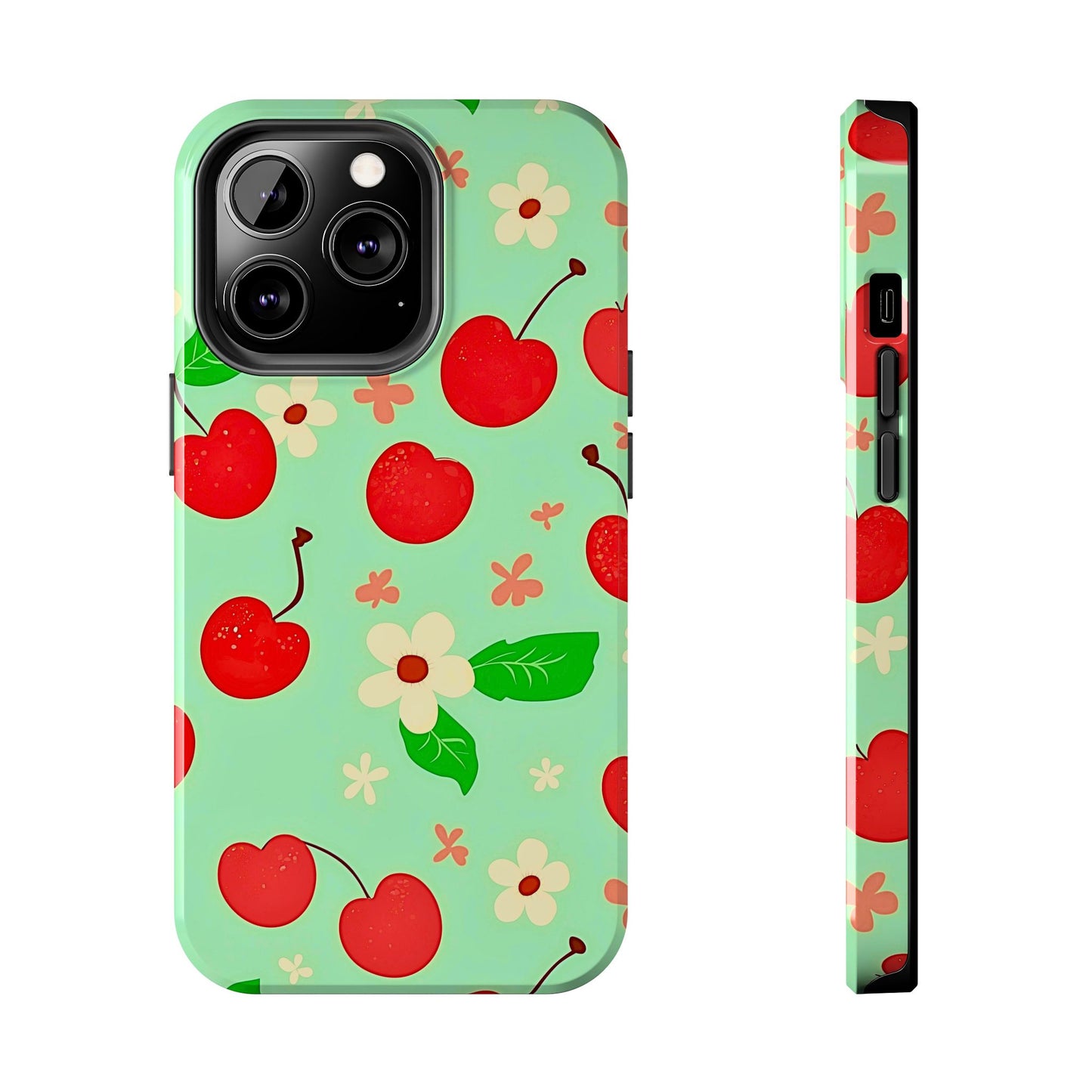 Cute Cherry Flower Pattern Mint Tough Phone Case | Aesthetic